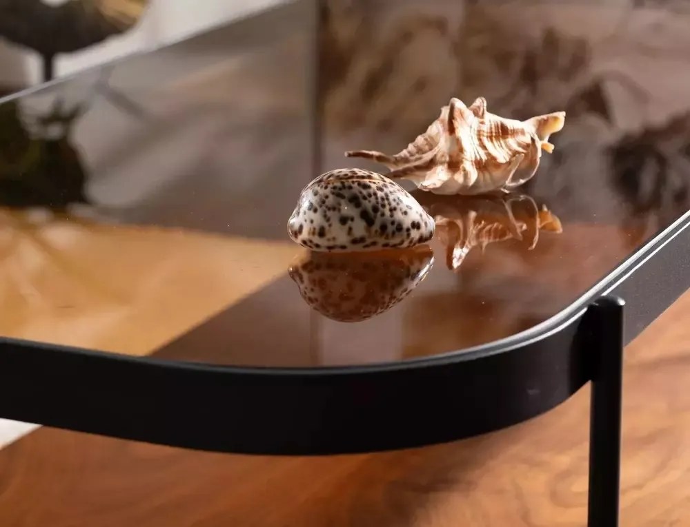 Masa de cafea Prima A chihlimbar transparent/nuc L120 cm