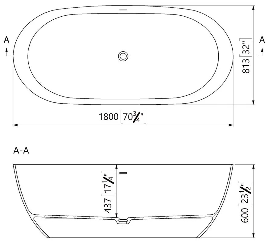 Cada freestanding compozit 180 x 81 cm, ovala, alb lucios, Foglia Shape