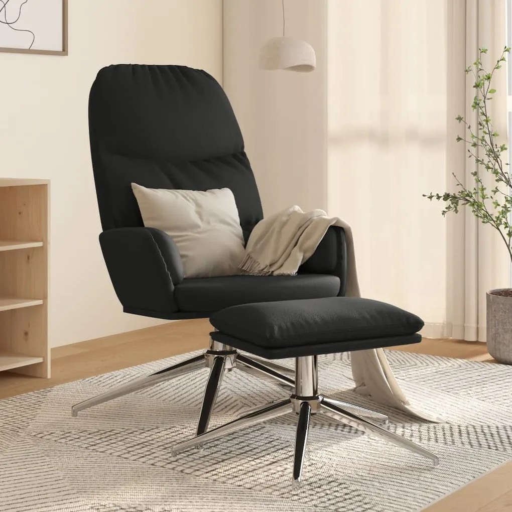 3097379 vidaXL Scaun relaxare cu taburet, negru, imitație piele întoarsă