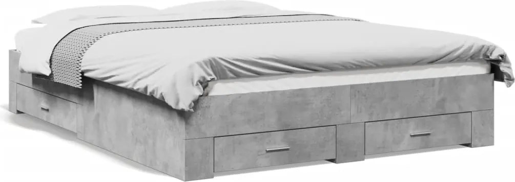 vidaXL Cadru de pat cu sertare, gri beton, 160x200 cm, lemn prelucrat