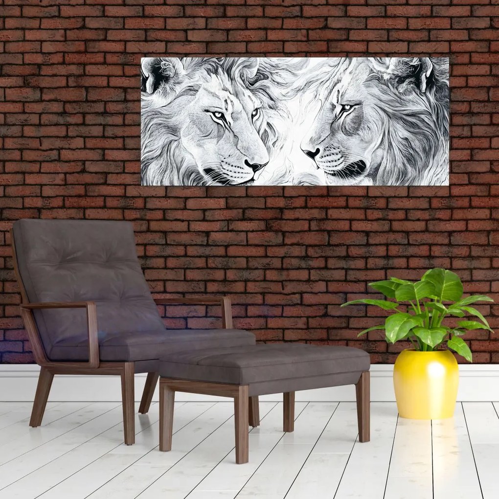 Tablou - Capete de lei desenate (120x50 cm)