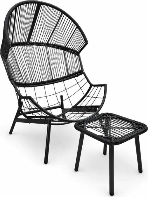 Scaun de gradina AURELO cu taburet, neagra