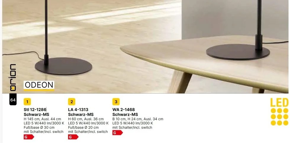 Lampadar LED stil scandinav minimalist ODEON negru/alama