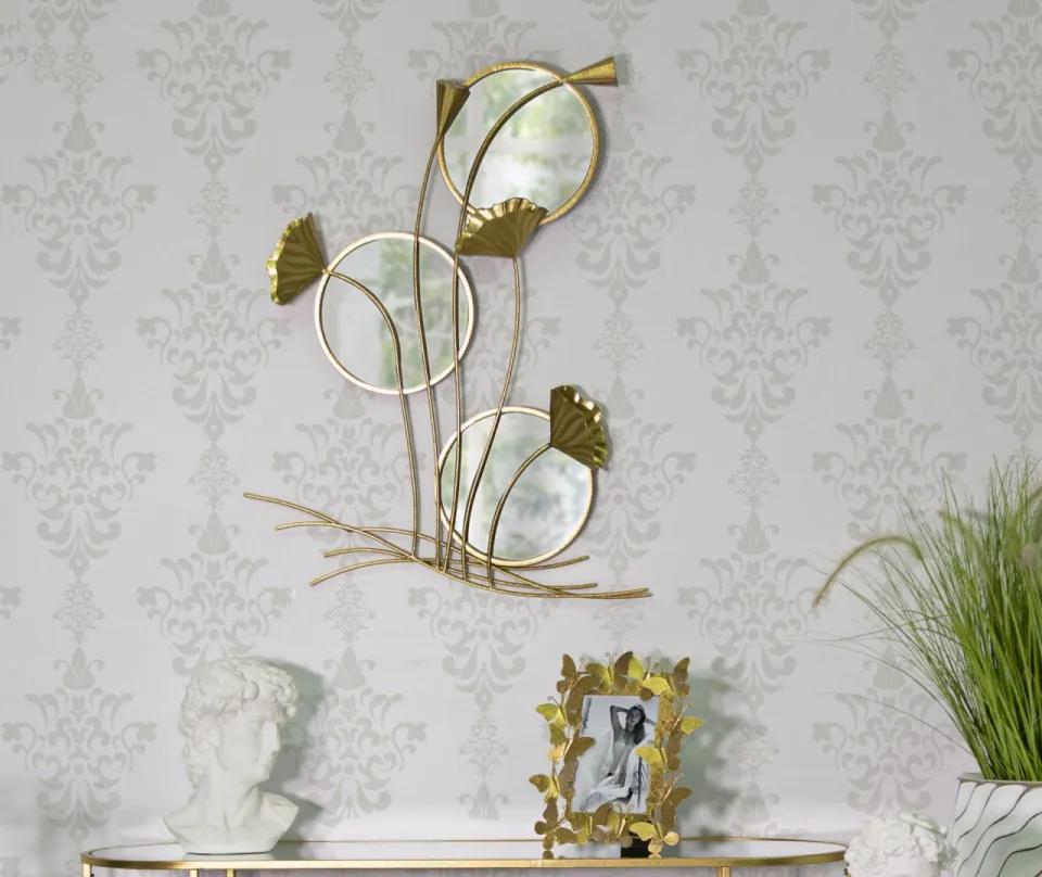 Oglindă decorativa aurie cu rama din metal, 67 x 8 x 87 cm, Triple Flux Mauro Ferreti