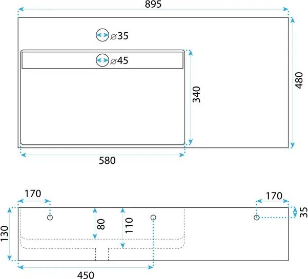 Lavoar pentru blat Archi 90 CM alb