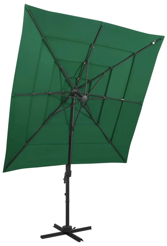 vidaXL Umbrelă de soare 4 niveluri, stâlp aluminiu, verde, 250x250 cm