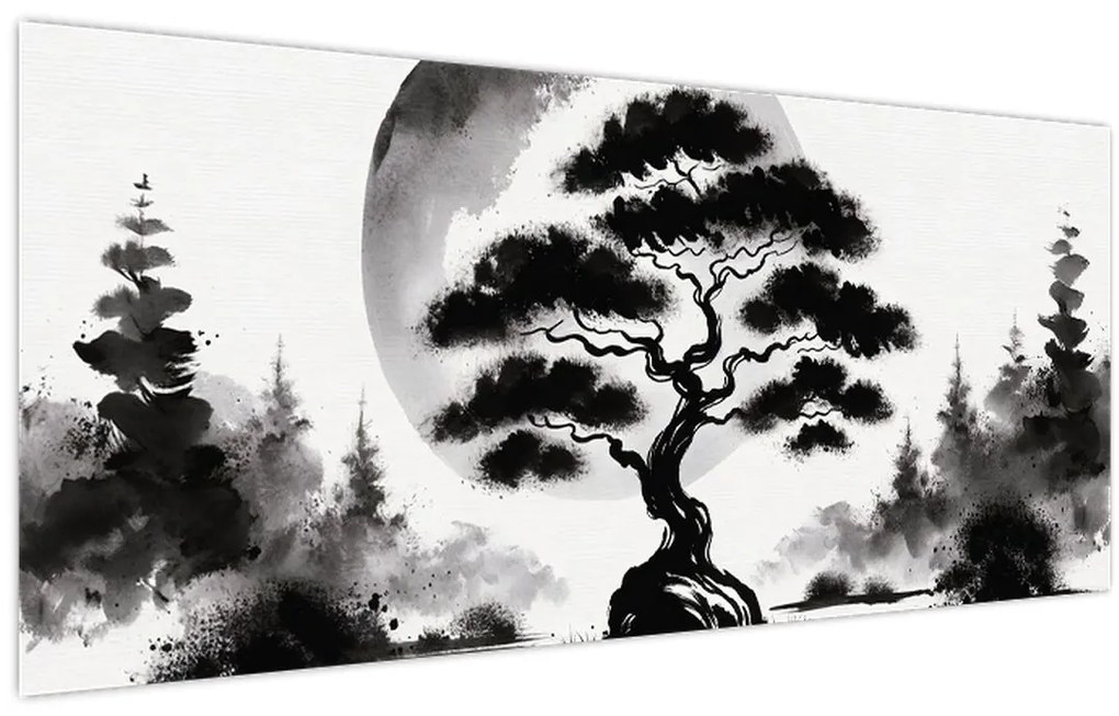 Tablou – Bonsai alb-negru (120x50 cm)