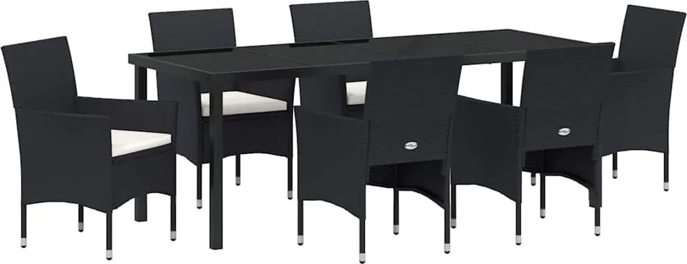 vidaXL Set de masă pentru grădină cu pernă 7 pcs Negru poliratan
