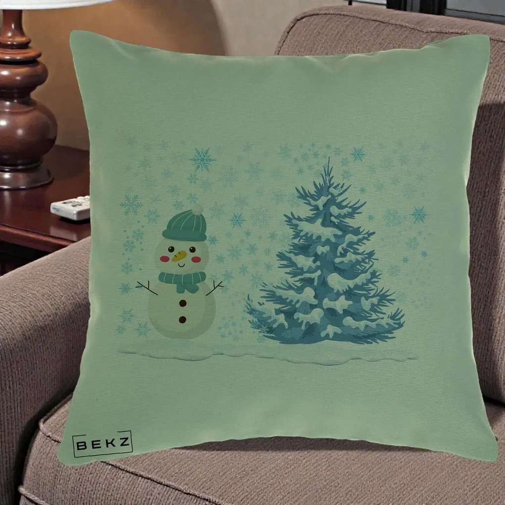 Perna Decorativa Om de Zapada si Brad Craciun, 40x40 cm, Verde, Husa Detasabila, Perna Inclusa, BEKZ®
