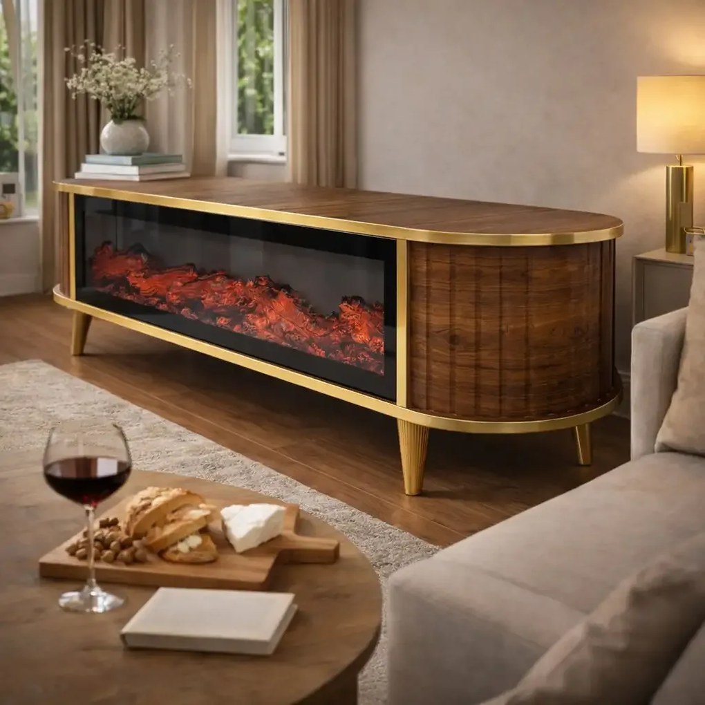 Comoda tv cu semineu Royal, cu led, 160 cm.nuc