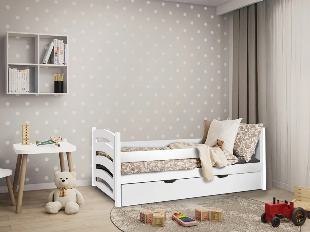 Pat pentru copii MELA 80 x 160 cm, alb Saltele: Matrace EASYSOFT 10 cm, Somiera pat: Fara somiera