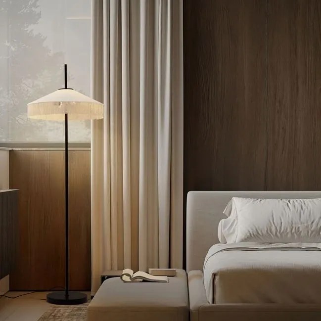 Lampadar cu abajur din catifea si franjuri bej VELVY