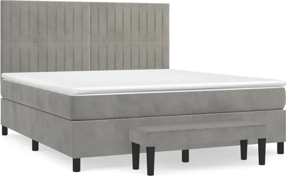 vidaXL Pat box spring cu saltea, gri deschis, 180x200 cm, catifea