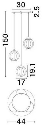 Lustra moderna cu 3 pendule, Metal, Negru, Sticla, Fumurie, ABBACUS