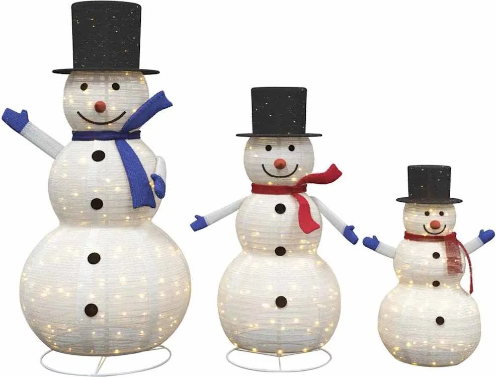 vidaXL Familia de Oameni de Zăpadă de Crăciun 3 pcs Alb cald țesătură