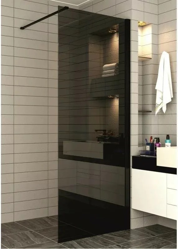 Paravan de dus tip Walk-In Inter Ceramic profil negru mat - sticla fumurie 80x200 cm