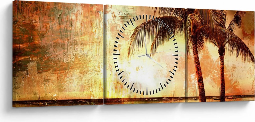 Tablou - Palmieri pe plajă (cu ceas) (90x30 cm)