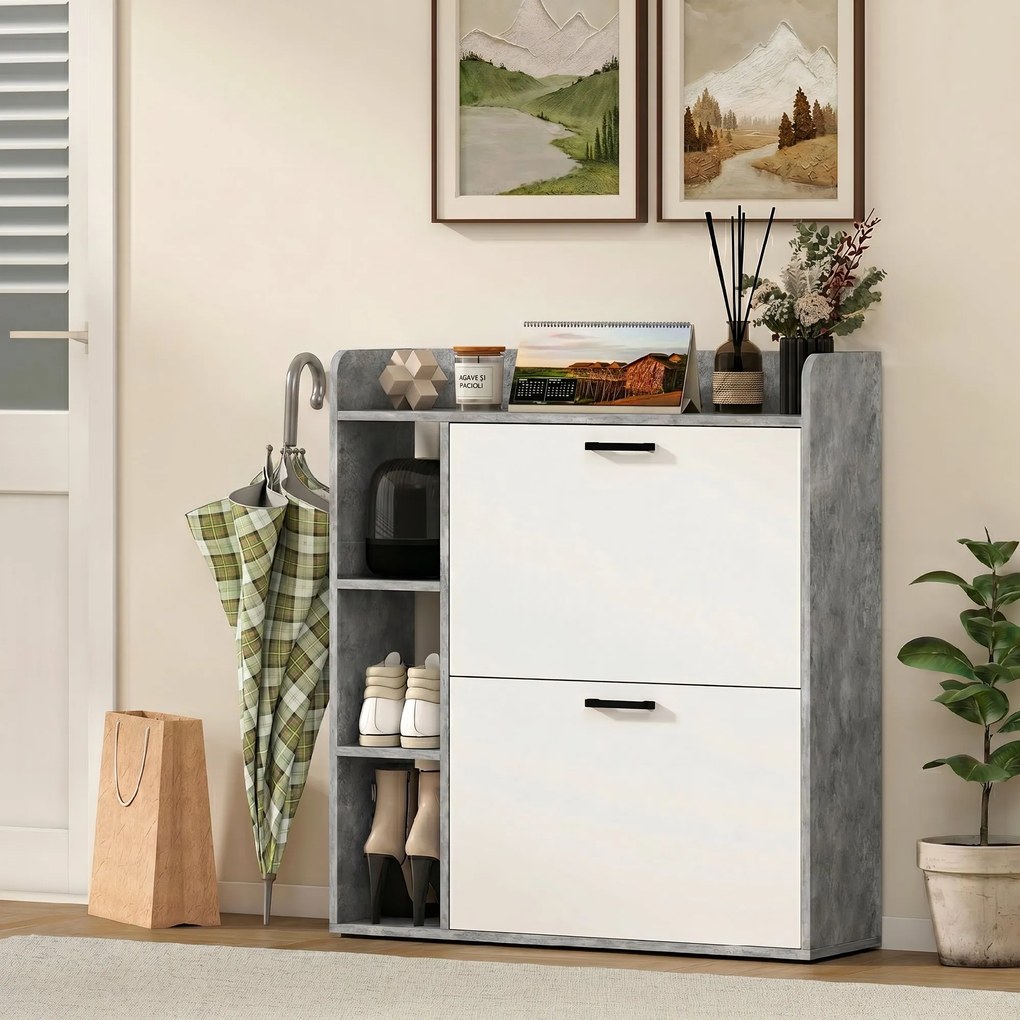 HOMCOM Dulap pentru pantofi slim cu 2 sertare rabatabile, Capacitate 15 perechi de pantofi, 83x24x90.5 cm, Gri | Aosom Romania