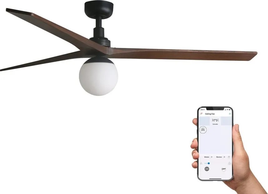 Lustra cu Ventilator Smart sisitem Tuya cu telecomanda KLIM L 150cm, negru/ nuc