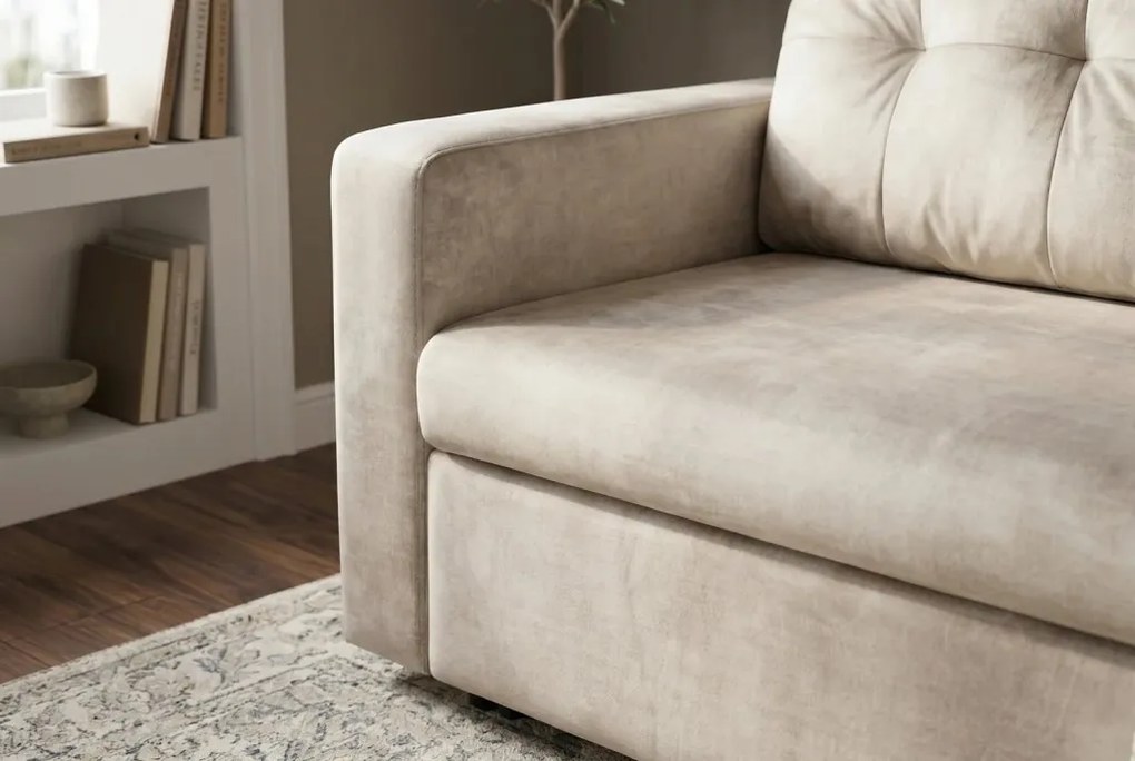 Canapea extensibila, catifea champagne beige, SMART 140cm