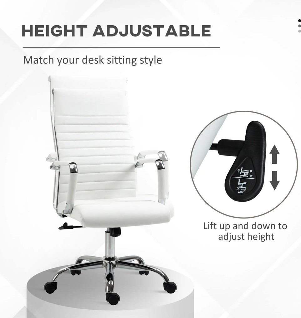 Vinsetto Scaun de birou ergonomic din piele ecologică, cu rotire și balans, 54x62x104-114 cm, alb | Aosom Romania