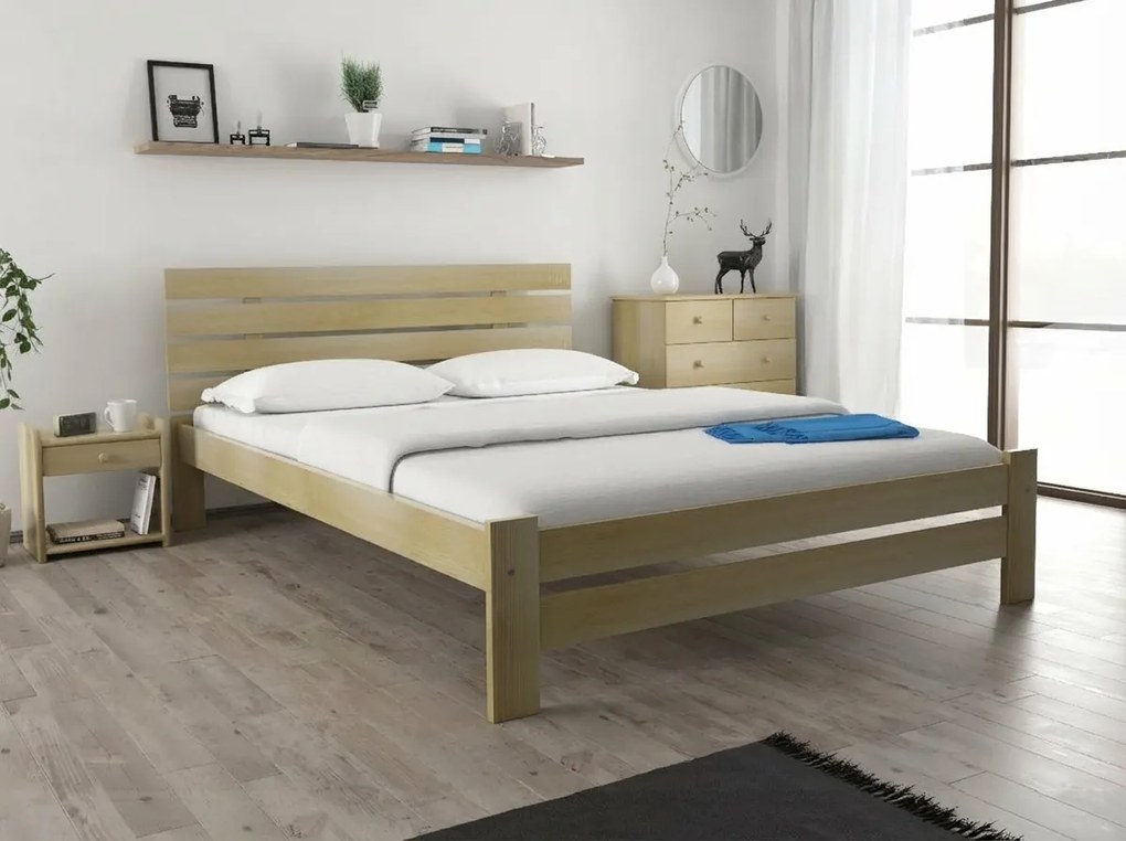 Pat inaltat PARIS 160x200 cm, pin Saltele: Cu saltele Deluxe 10 cm, Somiera pat: Cu lamele drepte