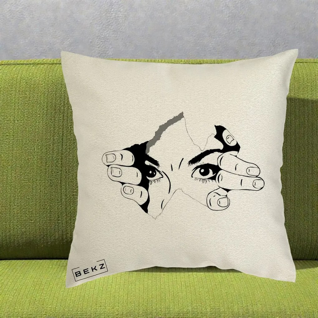 Perna Decorativa Ochi care Rup Suprafata, 40x40 cm, Ecru, Husa Detasabila, Perna Inclusa, BEKZ®