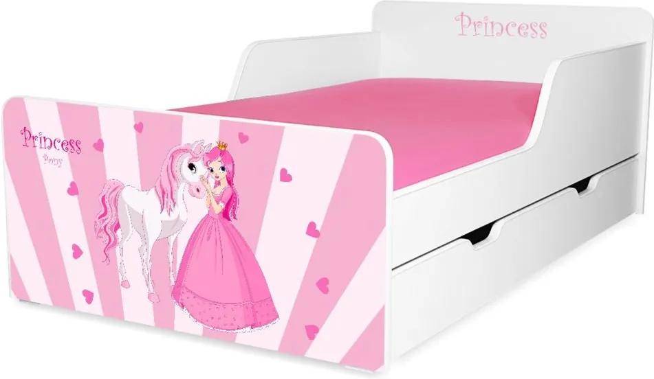 Pat copii Princess Pony 2-12 ani cu sertar si saltea cadou