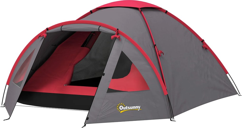 Outsunny Cort de camping pentru 2 persoane, ușor, stabil, rezistent la apă, UV 50+ cu verandă, ușă, ferestre, podea Gri | Aosom Romania