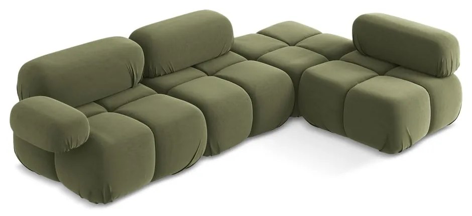 Colțar modular verde deschis cu tapițerie din catifea (cu colț pe partea dreaptă) Lokua – Makamii