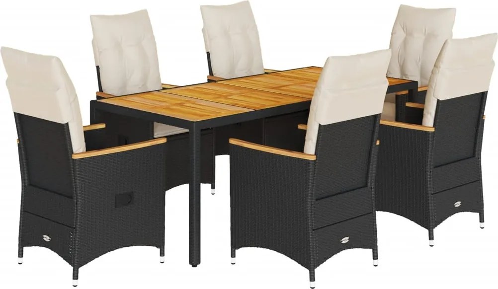 vidaXL Set mobilier de grădină cu perne, 7 piese, negru, poliratan
