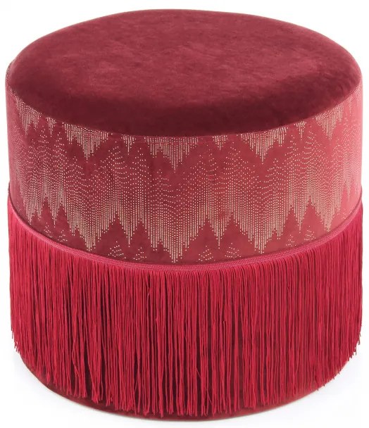 Puf/ Taburet tapitat cu franjuri Cleopatra Bordeaux