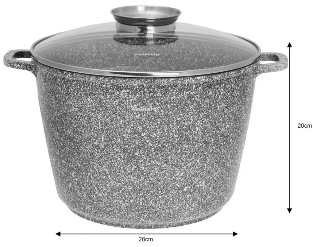 Oală cu capac 28 cm, 10L – Klausberg KB 7526, antiaderentă, gri, ideală pentru gătit în familie, strat marmură, pentru toate plitele