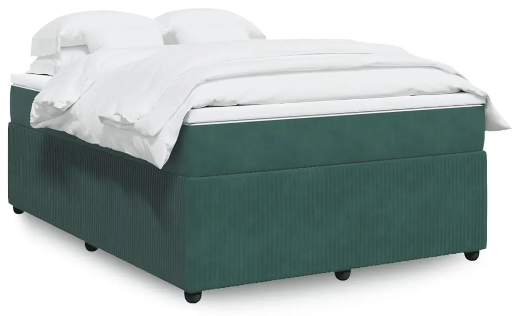 3285641 vidaXL Pat box spring cu saltea, verde închis, 140x190 cm, catifea