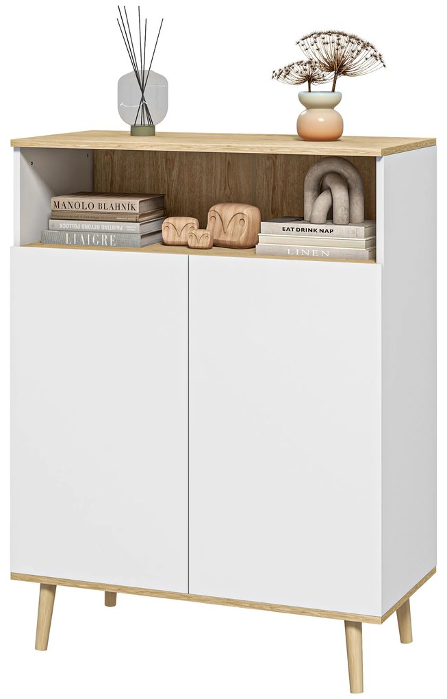 HOMCOM Mobilier de depozitare bufet pe picior scandinav dulap 2 uși cu raft interior alb și aspect lemn | Aosom Romania