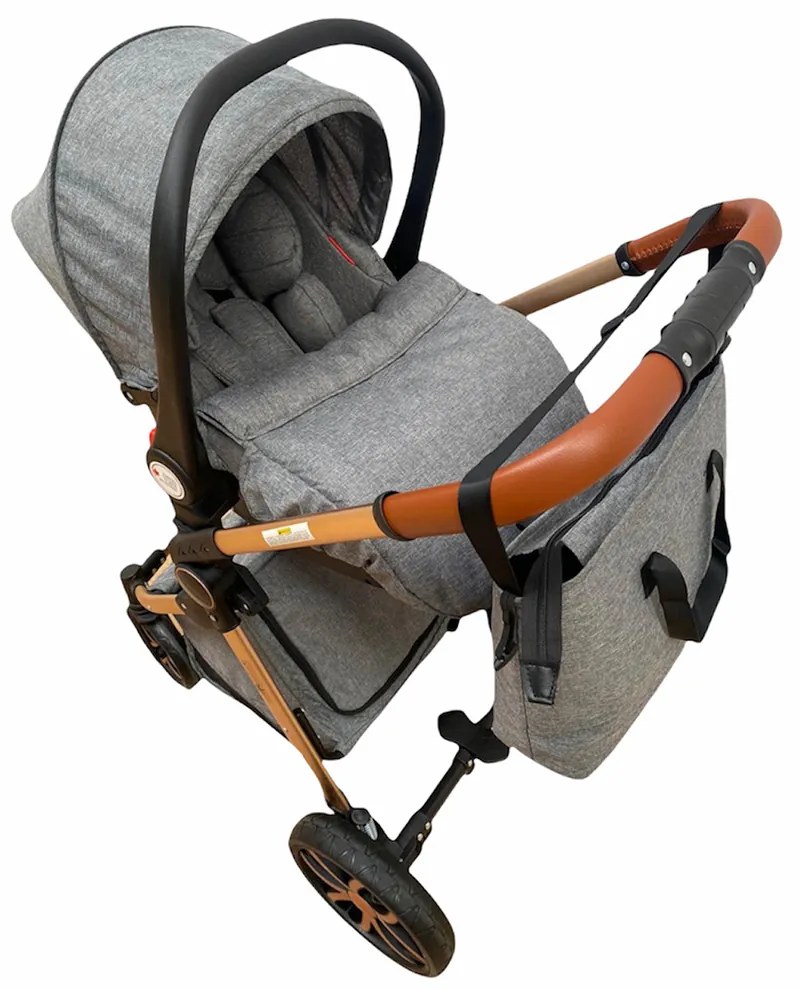 Carucior 3 in 1 cu landou, scoica si geanta, 0-36 luni, Gri - CPC-11-gri