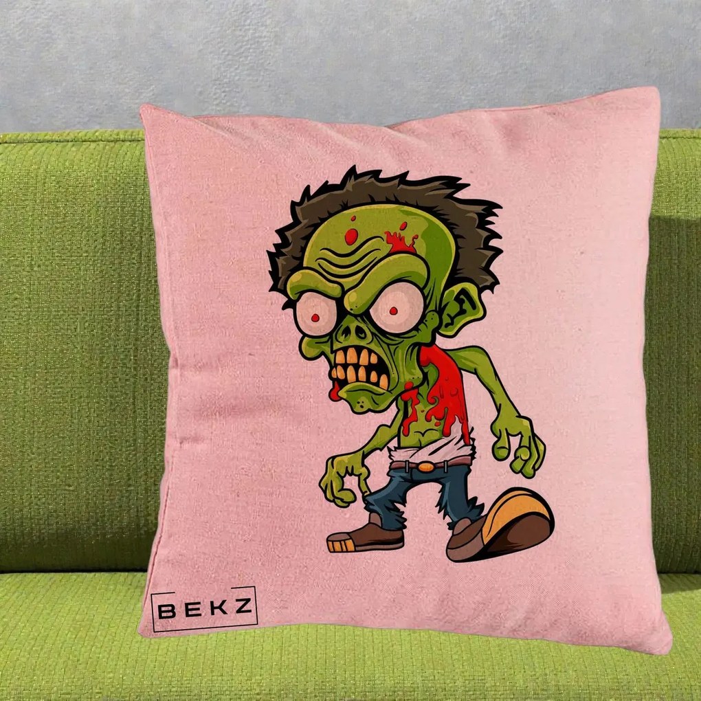 Perna Decorativa Zombie Halloween, 40x40 cm, Roz, Husa Detasabila, Perna Inclusa, BEKZ®