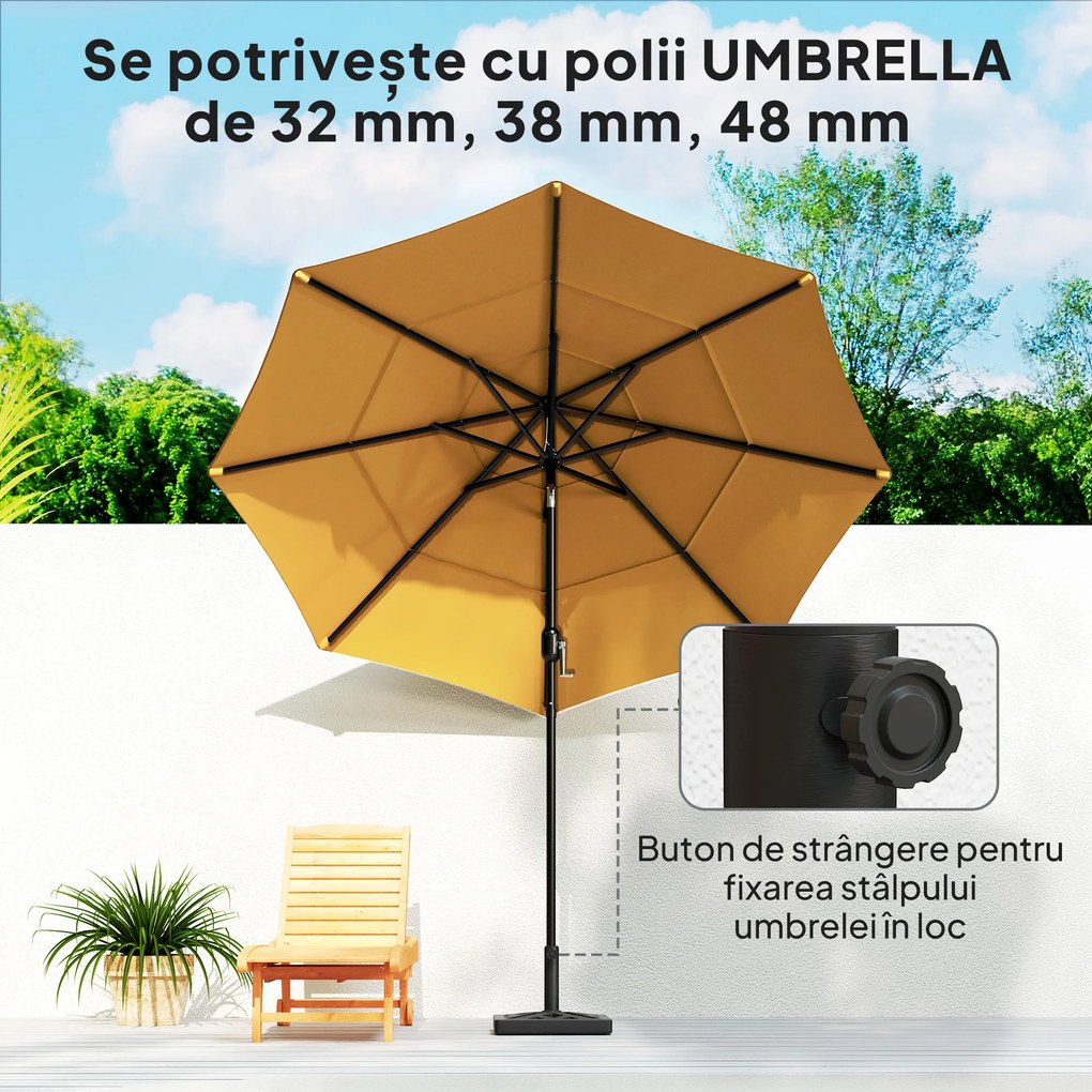 Outsunny Bază pentru Umbrelă de 15 kg pentru Umbrele Max. 2.2 m și Tije de Ø32/38/48 mm, 45x45x33.5 cm, Negru | Aosom Romania