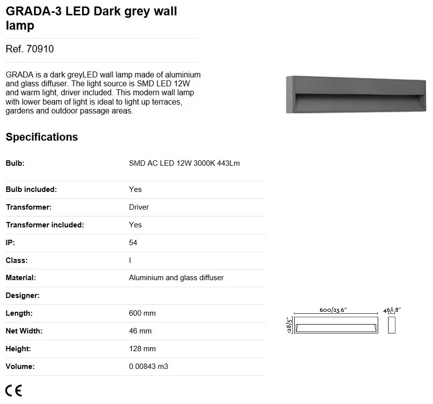 Aplica LED de exterior ambientala IP54 GRADA-3 / 12W gri