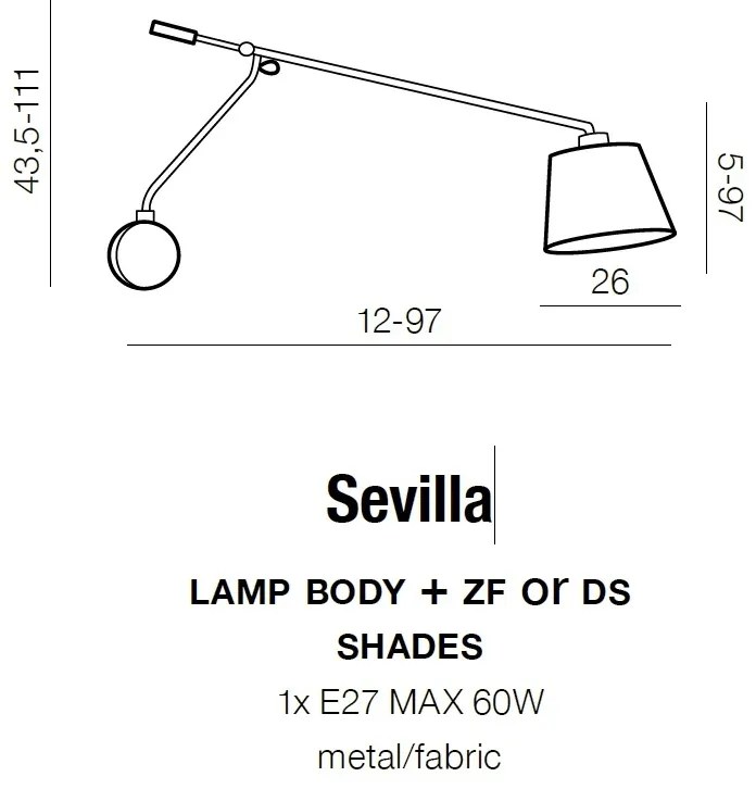 Aplica perete cu brat directionabil Sevilla gri