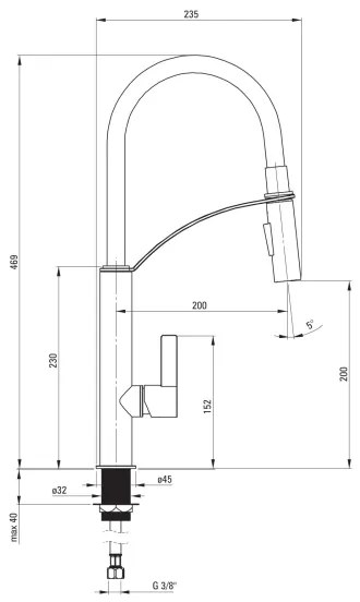 Deante BGB_B720 - Baterie chiuvetă GERBERA negru/crom cu braț flexibil