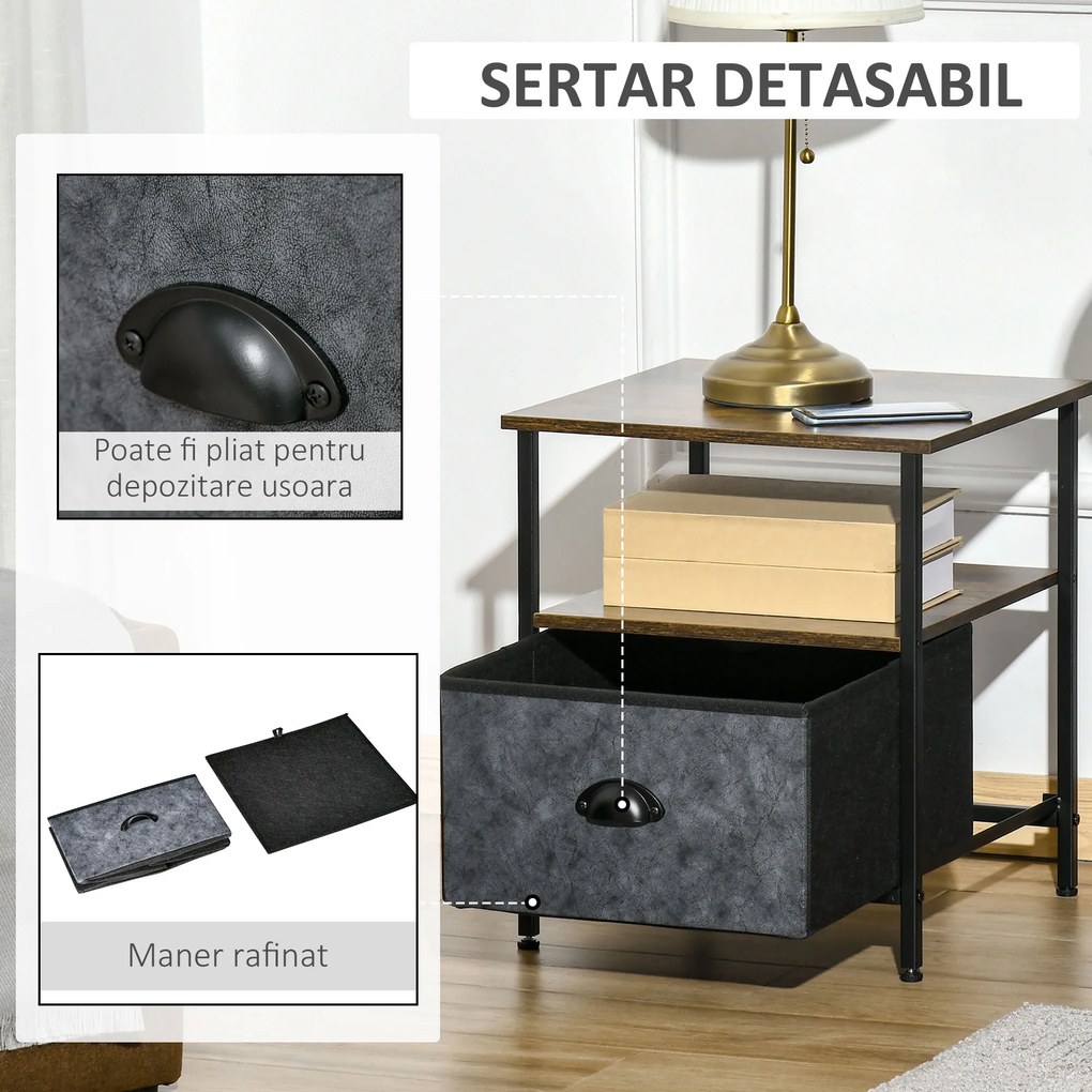 HOMCOM noptiera stil industrial, cu sertar, 40x40x46.9 cm | AOSOM RO