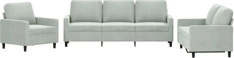 vidaXL Set de canapele cu perne, 3 piese, gri deschis, catifea