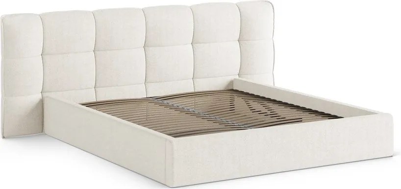 Pat matrimonial fildeș tapițat cu spațiu de depozitare cu somieră 200x200 cm Eric – Micadoni