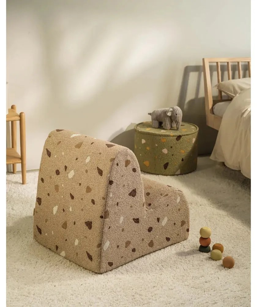 Fotoliu de copii maro deschis cu tapițerie din țesătură bouclé/cu tapițerie din chenille Terrazzo Cloud – Wigiwama