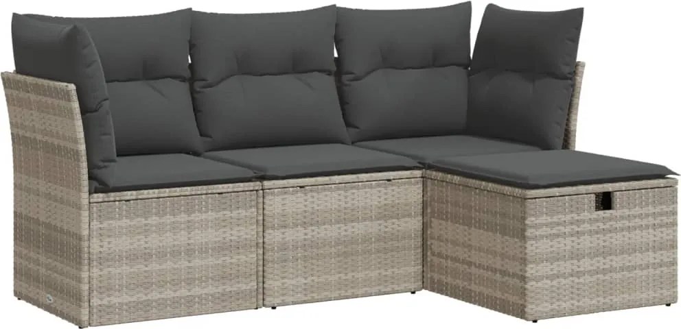 vidaXL Set canapea de grădină cu perne, 4 piese, gri deschis poliratan