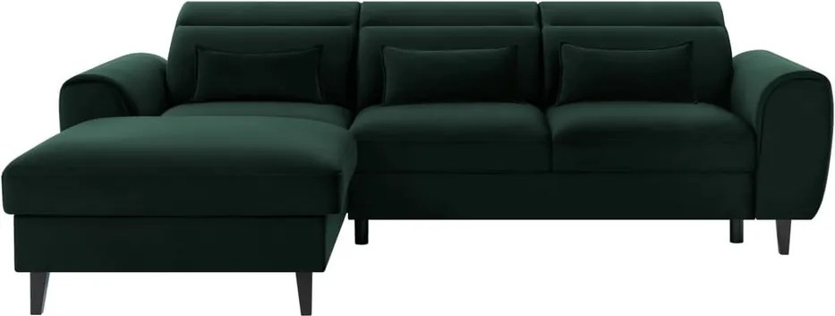 Colțar verde închis extensibil/cu spațiu de depozitare cu tapițerie din catifea (cu colț pe partea stângă/cu șezlong) Foble – ELTAP