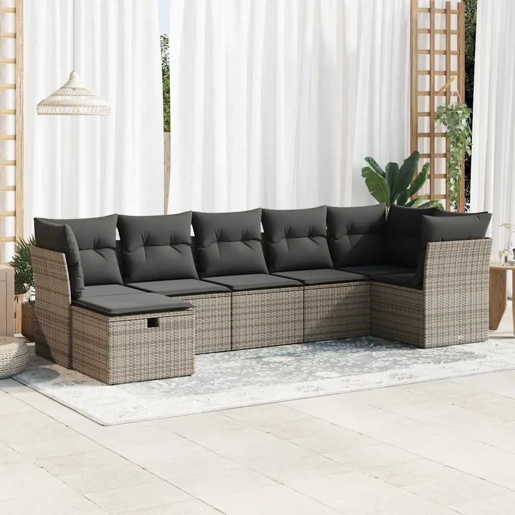 vidaXL Set canapele de grădină, 7 piese, cu perne, gri, poliratan