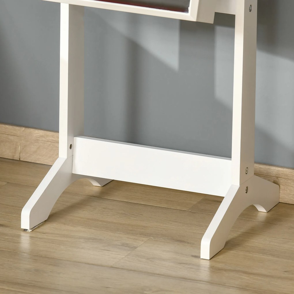 HOMCOM Oglindă Portbijuterii, Dulap Portbijuterii cu Unghi Reglabil, Organizator pentru Inele, Coliere, Cercei, Încuietoare cu Cheie, pentru Dormitor, Living, 46x36.5x151.5cm, Alb | Aosom Romania