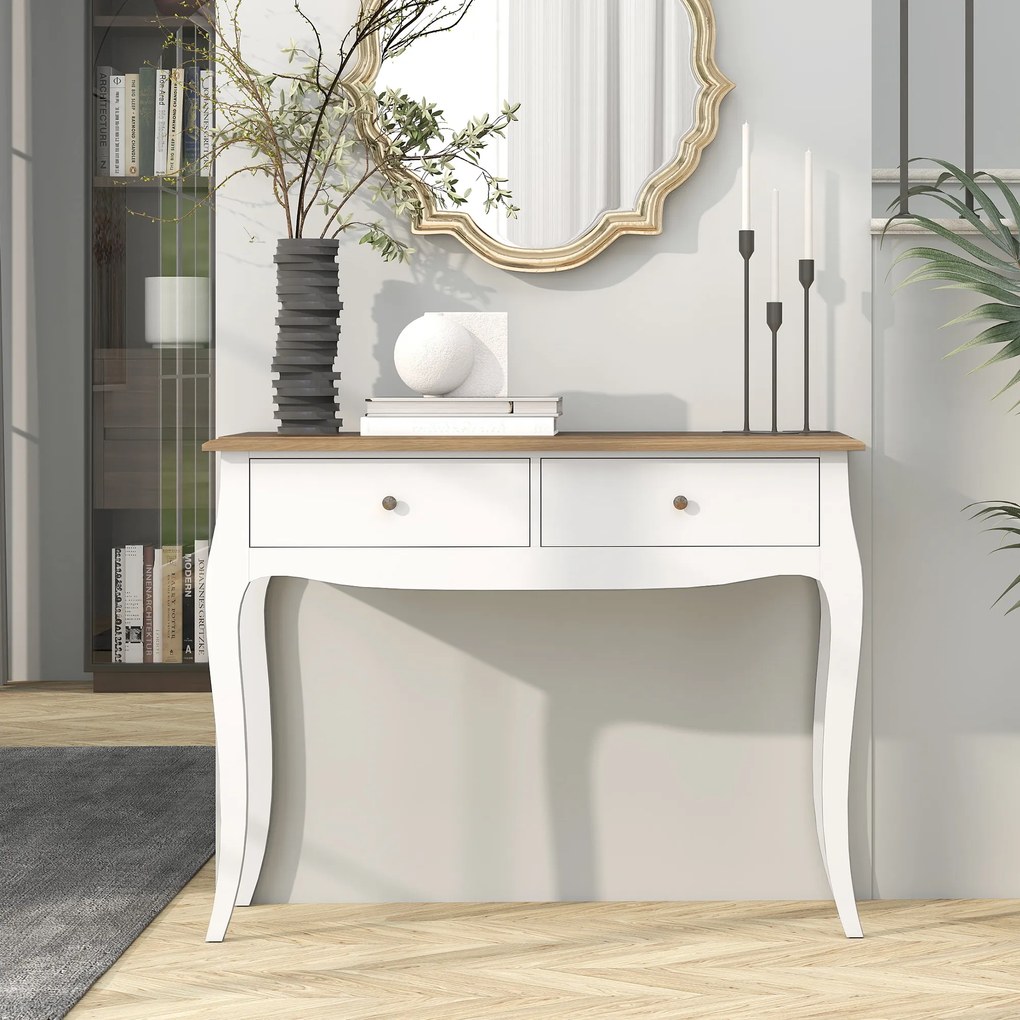 HOMCOM Masă Consolă Modernă cu 2 Sertare, Consolă de Intrare din MDF și PAL, 100x35x76,5 cm, Alb | Aosom Romania